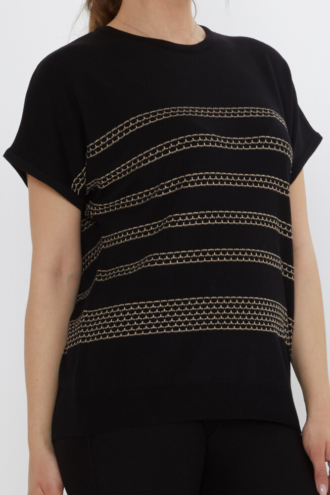 كنزة صوفية مطرزة، أسود-بيج - 31707 | كازي (طقم من 3 قطع M-L-XL) - 5