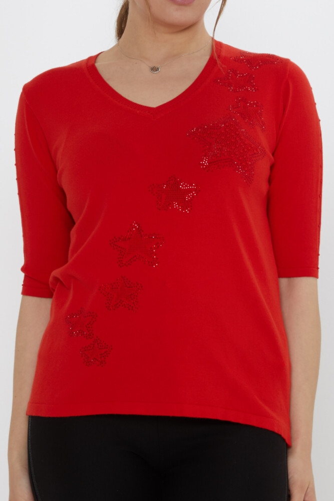 كنزة محبوكة - مطرزة بنجمة - زهرة الرمان - 31779 | كازي (طقم من 3 قطع M-L-XL) - 3