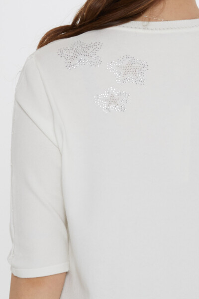 كنزة صوفية محبوكة - مطرزة بنجمة - لون بيج فاتح - 31779 | كازي (طقم من 3 قطع M-L-XL) - 5