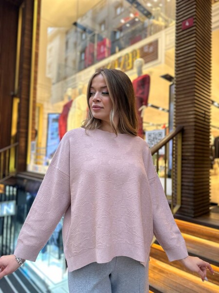 كنزة محبوكة - حواف لامعة - لون وردي فاتح - 32141 | كازي (طقم من 3 قطع M-L-XL) - 3