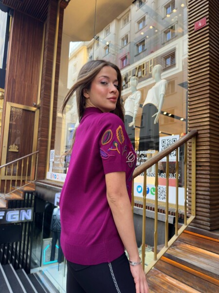 كنزة صوفية محبوكة - ياقة عالية - فوشيا - 32194 | كازي (طقم من 3 قطع L-XL-2XL) - 4