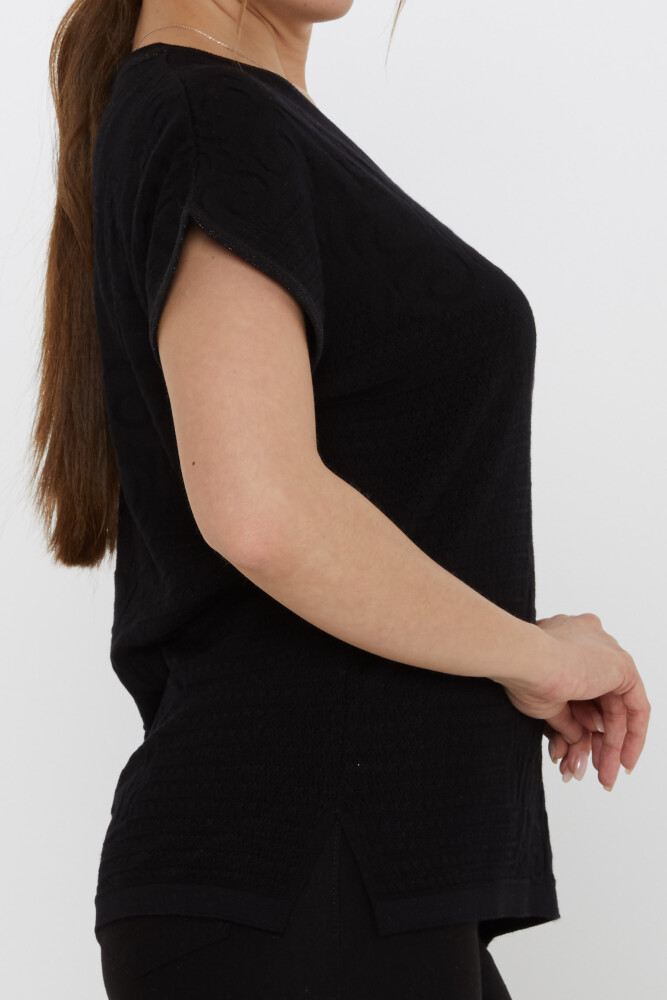 كنزة محبوكة - بتفاصيل فتحة جانبية - أسود - 31249 | كازي (طقم من 3 قطع L-XL-2XL) - 5