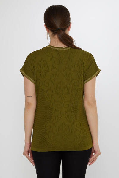 كنزة صوفية محبوكة - بتفاصيل فتحة جانبية - أخضر داكن - 31249 | كازي (طقم من 3 قطع L-XL-2XL) - 7