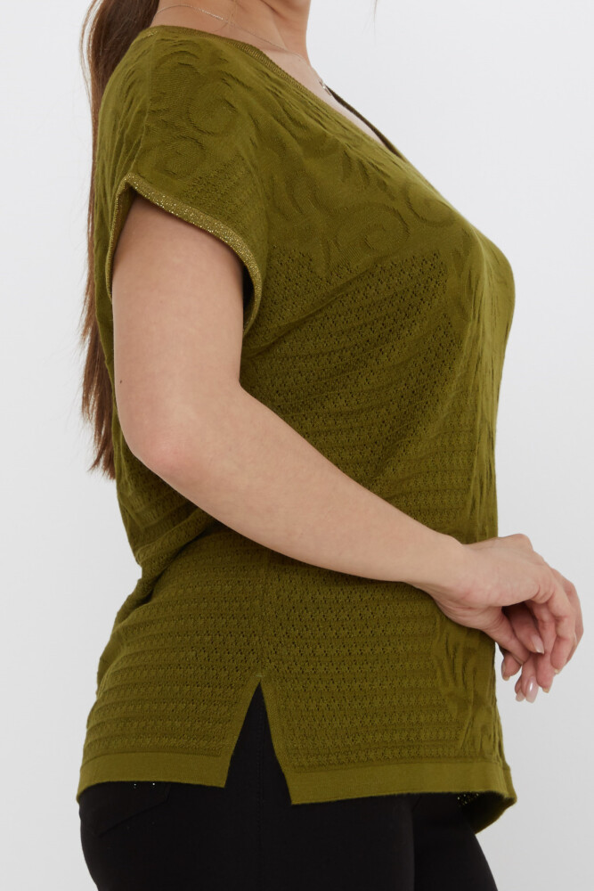 كنزة صوفية محبوكة - بتفاصيل فتحة جانبية - أخضر داكن - 31249 | كازي (طقم من 3 قطع L-XL-2XL) - 5