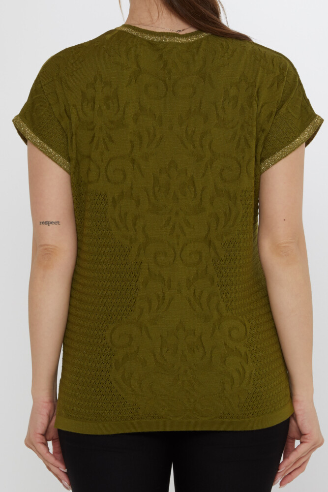 كنزة صوفية محبوكة - بتفاصيل فتحة جانبية - أخضر داكن - 31249 | كازي (طقم من 3 قطع L-XL-2XL) - 6