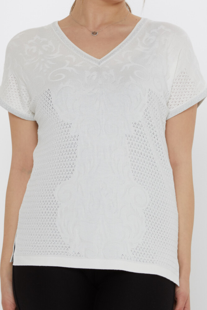 كنزة محبوكة - بتفاصيل فتحة جانبية - لون بيج فاتح - 31249 | كازي (طقم من 3 قطع L-XL-2XL) - 3