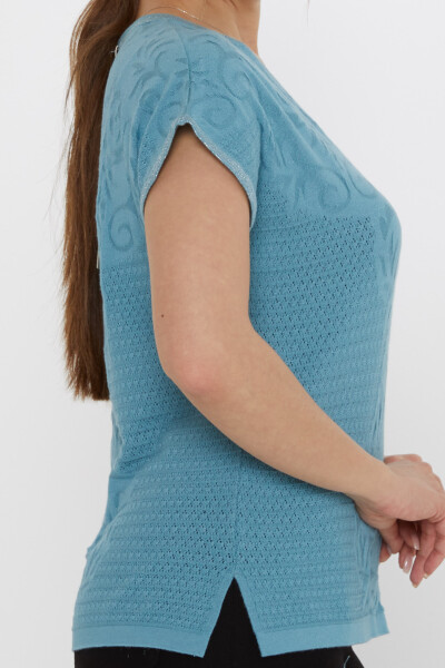 كنزة صوفية محبوكة بتفاصيل فتحة، لون نعناعي - 31249 | كازي (طقم من 3 قطع L-XL-2XL) - 5