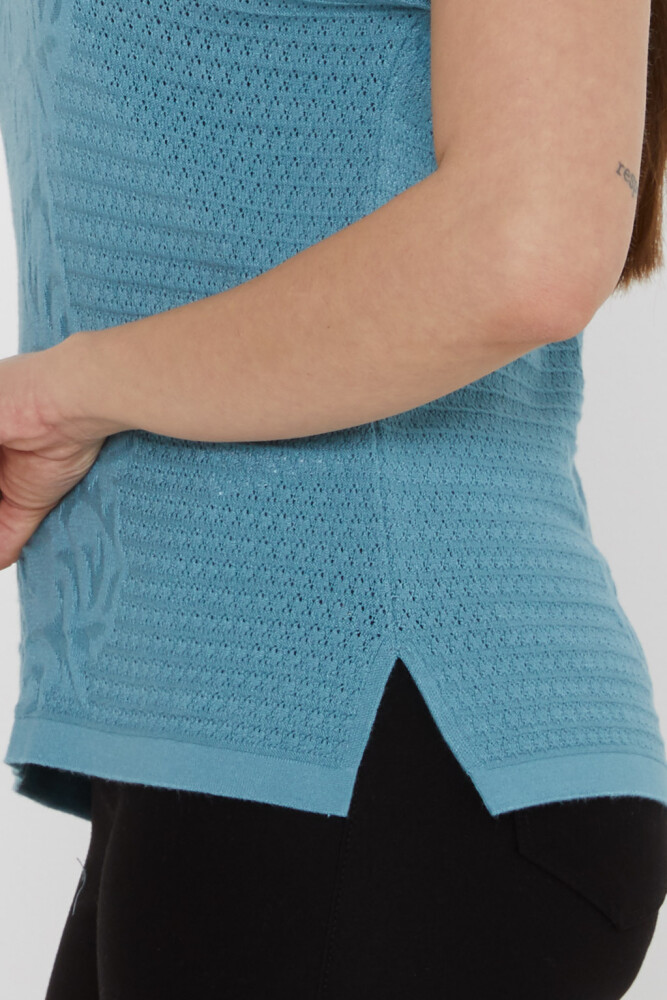 كنزة صوفية محبوكة بتفاصيل فتحة، لون نعناعي - 31249 | كازي (طقم من 3 قطع L-XL-2XL) - 6