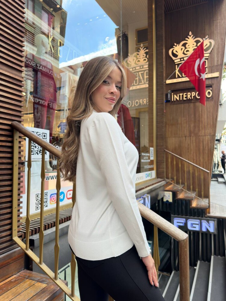 كنزة صوفية محبوكة - بنقشة طيور - لون بيج فاتح - 31064 | كازي (طقم من 3 قطع بمقاسات M-L-XL) - 5