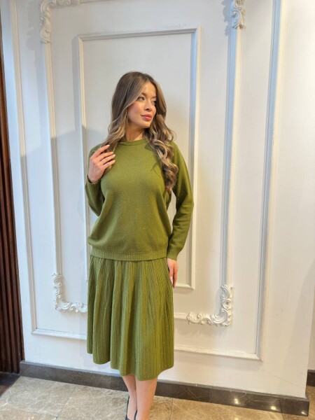 كنزة محبوكة - حواف لامعة - أخضر - 32203 | كازي (طقم من 3 قطع L-XL-2XL) - 3