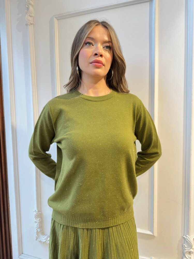 كنزة محبوكة - حواف لامعة - أخضر - 32203 | كازي (طقم من 3 قطع L-XL-2XL) - 4