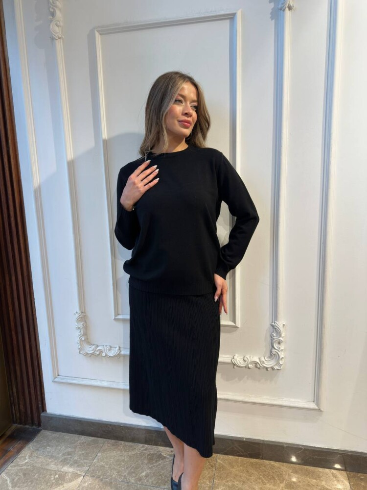 كنزة محبوكة - حواف لامعة - أسود - 32203 | كازي (طقم من 3 قطع L-XL-2XL) - 3