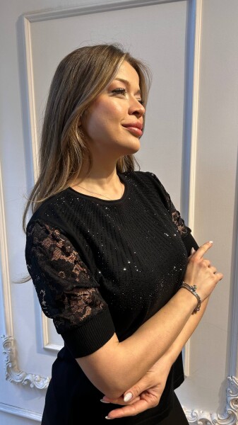كنزة محبوكة - بتفاصيل من التول - أسود - 31412 | كازي (مجموعة من 4 قطع بمقاسات M-L-XL-2XL) - 2