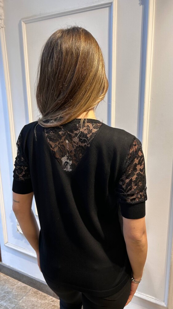 كنزة محبوكة - بتفاصيل من التول - أسود - 31412 | كازي (مجموعة من 4 قطع بمقاسات M-L-XL-2XL) - 4