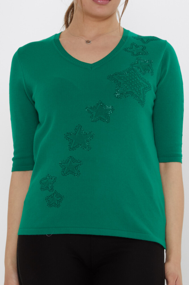 كنزة صوفية محبوكة بتطريز نجمة، أخضر - 31779 | كازي (طقم من 3 قطع M-L-XL) - 3