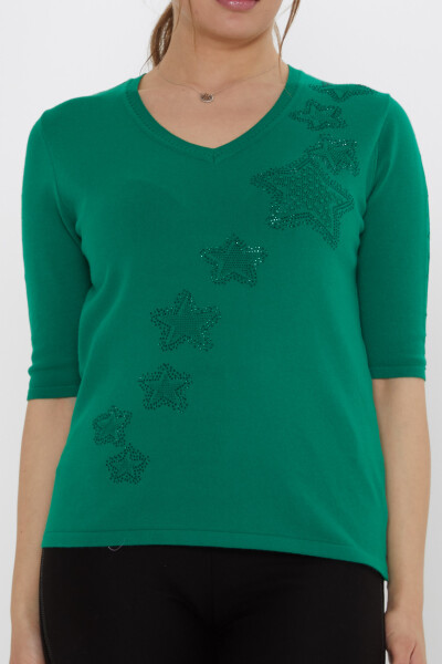 كنزة صوفية محبوكة بتطريز نجمة، أخضر - 31779 | كازي (طقم من 3 قطع M-L-XL) - 3