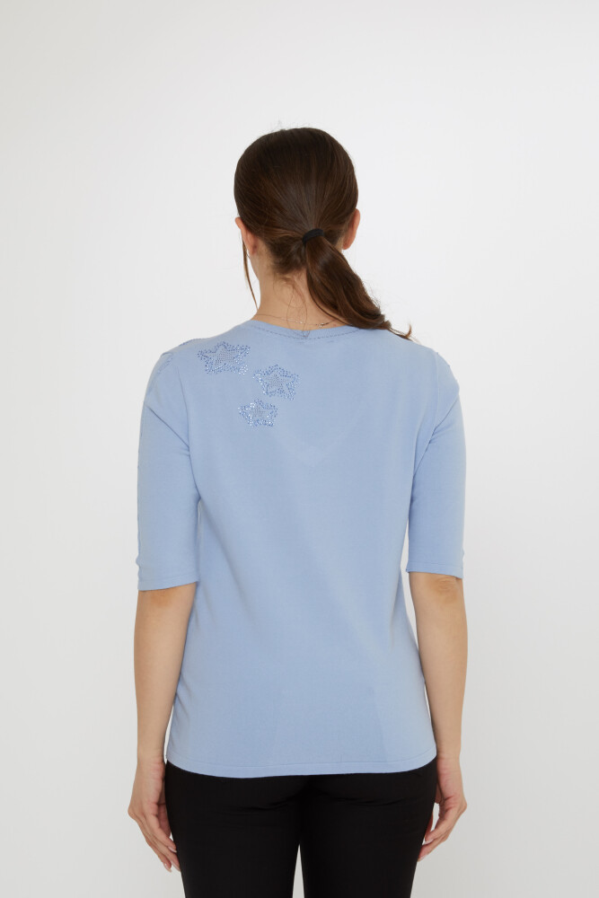 كنزة صوفية محبوكة - مطرزة بنجمة - أزرق - 31779 | كازي (طقم من 3 قطع M-L-XL) - 6