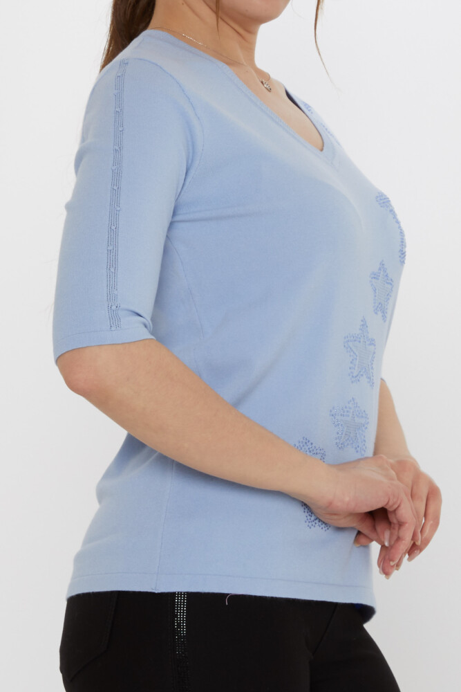 كنزة صوفية محبوكة - مطرزة بنجمة - أزرق - 31779 | كازي (طقم من 3 قطع M-L-XL) - 4