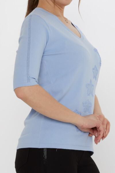 كنزة صوفية محبوكة - مطرزة بنجمة - أزرق - 31779 | كازي (طقم من 3 قطع M-L-XL) - 4