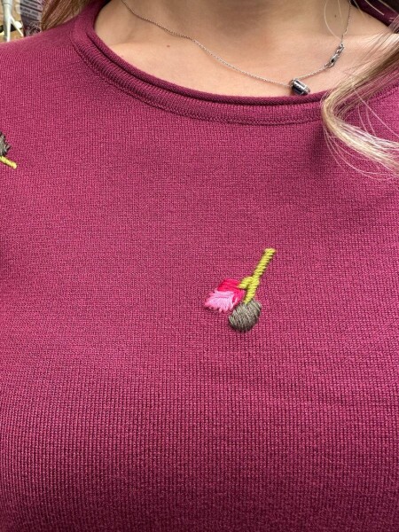 كنزة محبوكة - تطريز زهري - فوشيا - 32167 | كازي (طقم من 3 قطع S-M-L) - 5