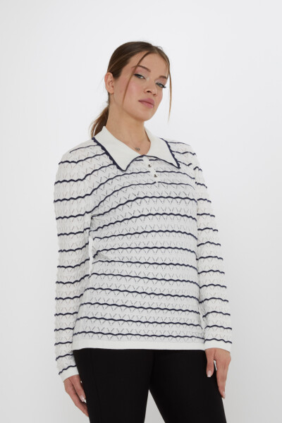 كنزة صوفية محبوكة - بروش مرساة - بيج داكن - 31777 | كازي (طقم من 3 قطع M-L-XL) - 2