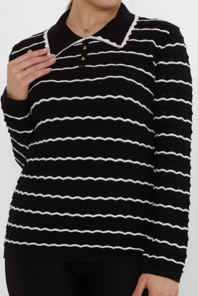 كنزة صوفية محبوكة - بروش مرساة - أسود-بيج - 31777 | كازي (طقم من 3 قطع M-L-XL) - 3