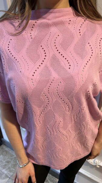 كنزة محبوكة - مزينة بالأحجار - وردي - 31920 | كازي (طقم من 3 قطع L-XL-2XL) - 3