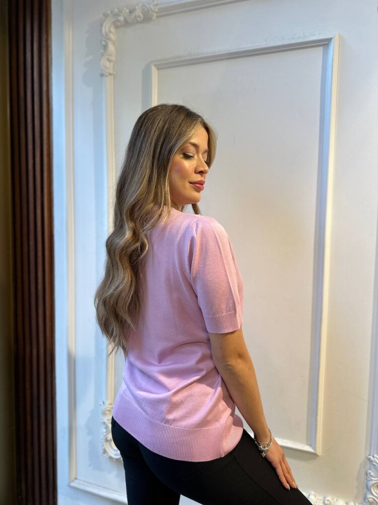 كنزة محبوكة - مزينة بأحجار - لون وردي فاتح - 31051 | كازي (طقم من 3 قطع S-M-L) - 6