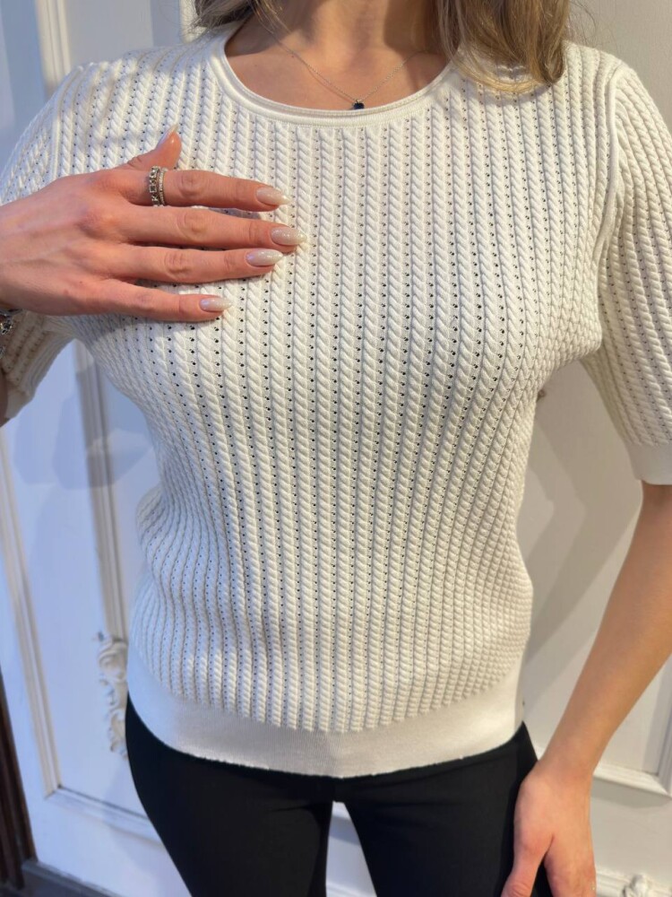 كنزة صوفية محبوكة - كم قصير - بيج فاتح - 32062 | كازي (طقم من 3 قطع M-L-XL) - 4