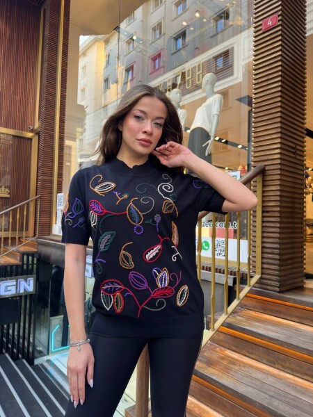 كنزة صوفية محبوكة - ياقة عالية - كحلي - 32194 | كازي (طقم من 3 قطع L-XL-2XL) - 2