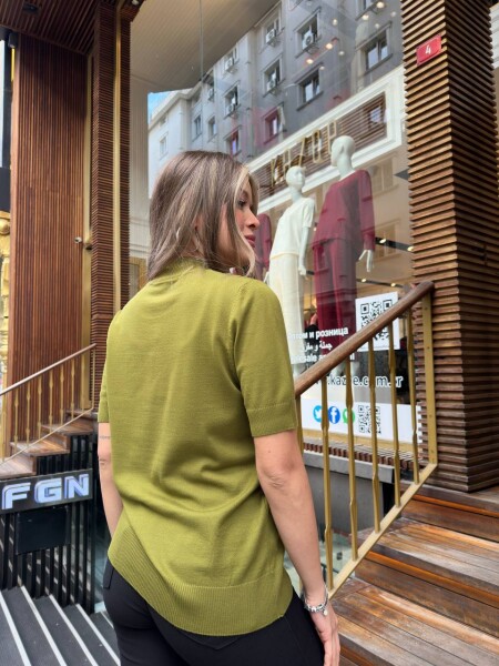 كنزة صوفية محبوكة - بنقشة البجعة - أخضر - 32160 | كازي (طقم من 3 قطع S-M-L) - 6