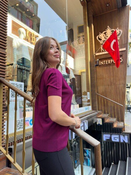 كنزة صوفية محبوكة - بنقشة النمر - لون فوشيا - 32208 | كازي (طقم من 3 قطع بمقاسات L-XL-2XL) - 4