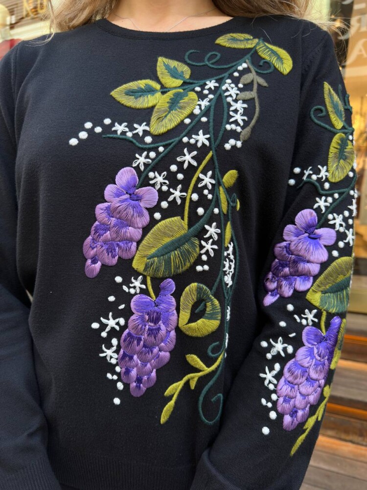 كنزة صوفية محبوكة - رقبة دائرية - أسود - 32253 | كازي (طقم من 3 قطع L-XL-2XL) - 5