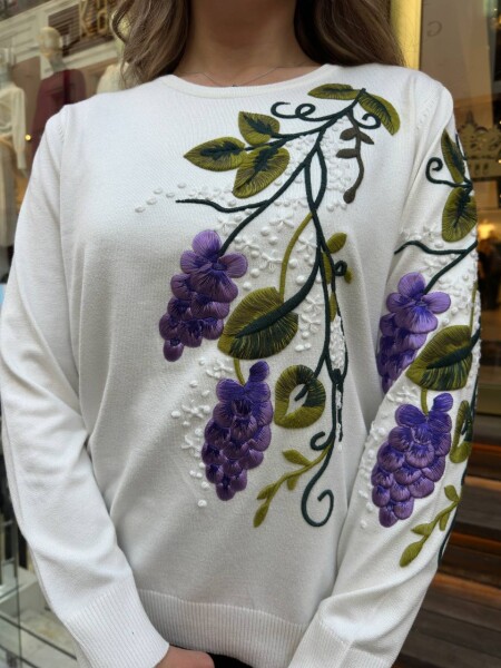 كنزة صوفية محبوكة - رقبة دائرية - لون بيج فاتح - 32253 | كازي (طقم من 3 قطع، مقاسات L-XL-2XL) - 4