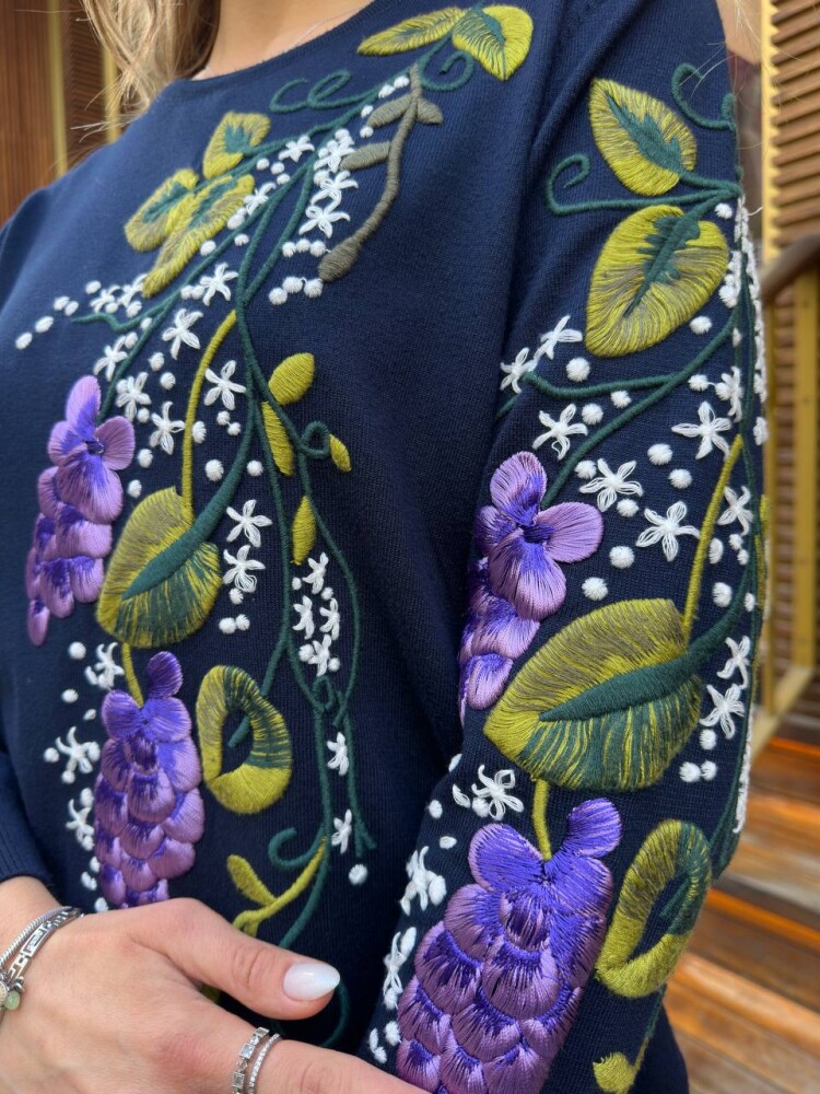 كنزة صوفية محبوكة برقبة دائرية، لون كحلي - 32253 | كازي (طقم من 3 قطع، مقاسات L-XL-2XL) - 5