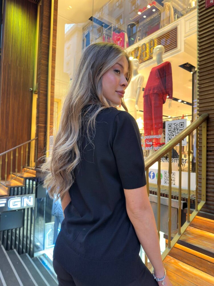 كنزة محبوكة بتطريز منقوش، أسود - 31678 | كازي (طقم من 3 قطع M-L-XL) - 6