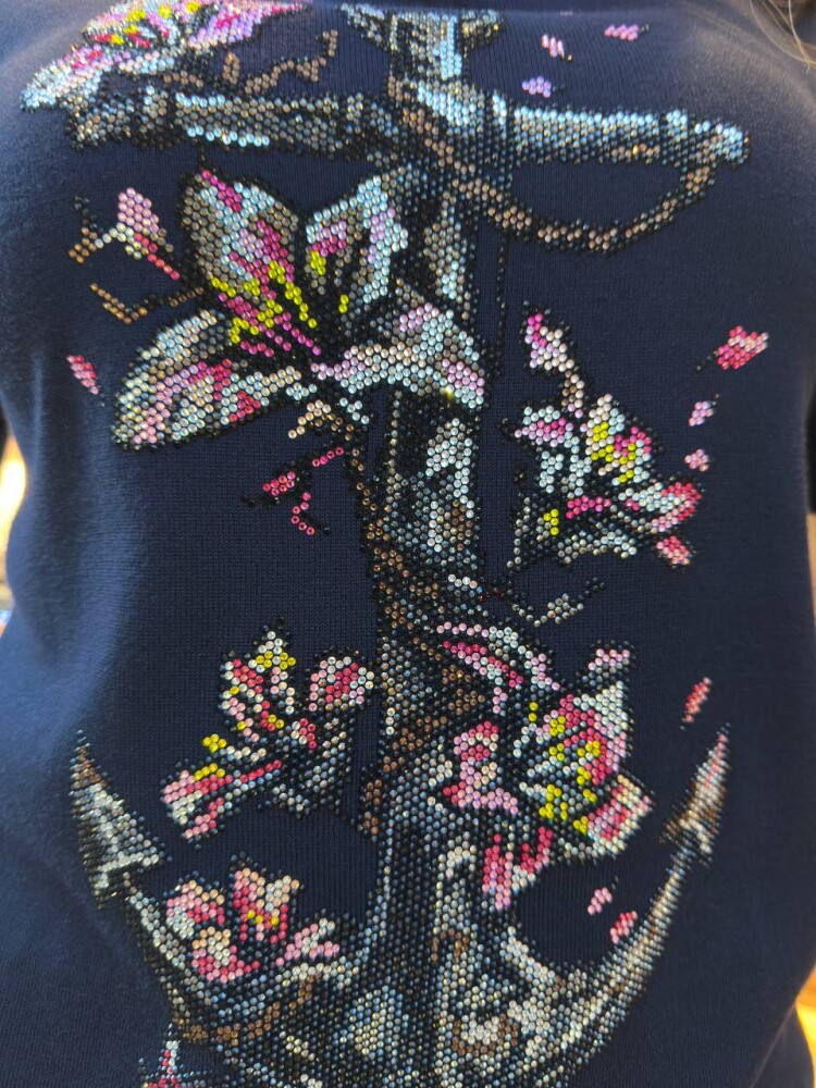 كنزة محبوكة - منقوشة - مطرزة - كحلي - 31678 | كازي (طقم من 3 قطع M-L-XL) - 5