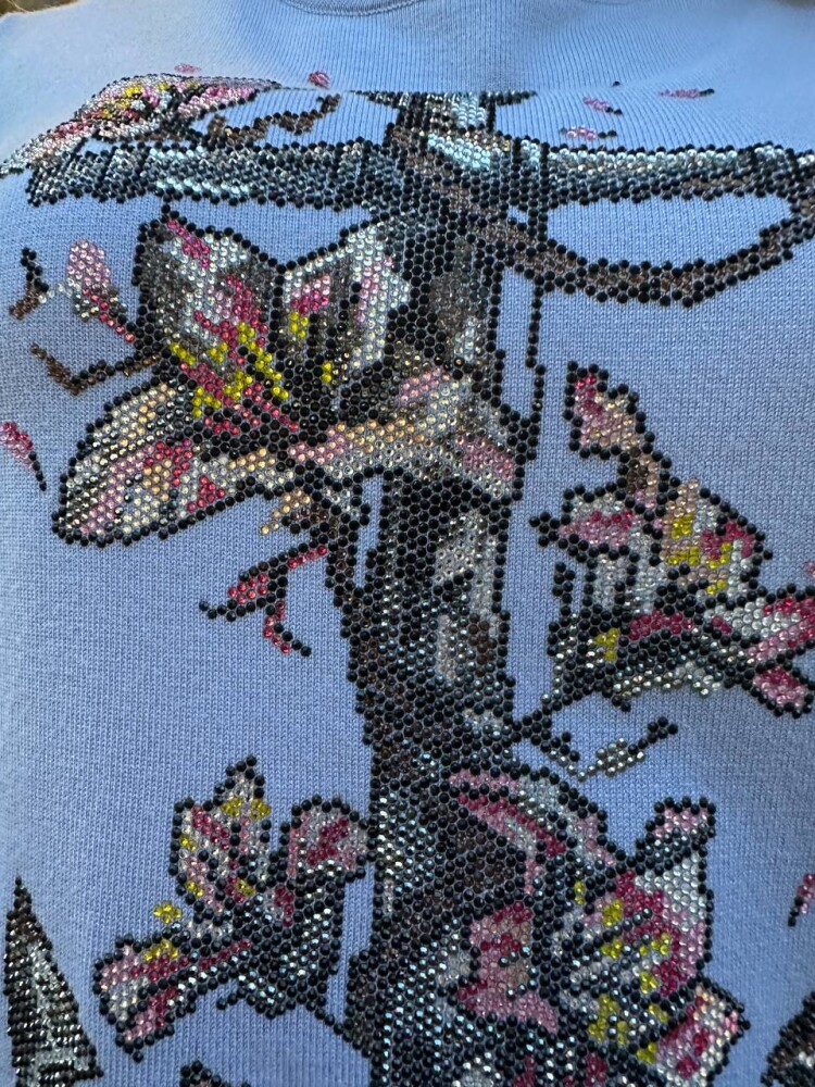 كنزة محبوكة - منقوشة - مطرزة - زرقاء - 31678 | كازي (طقم من 3 قطع M-L-XL) - 4