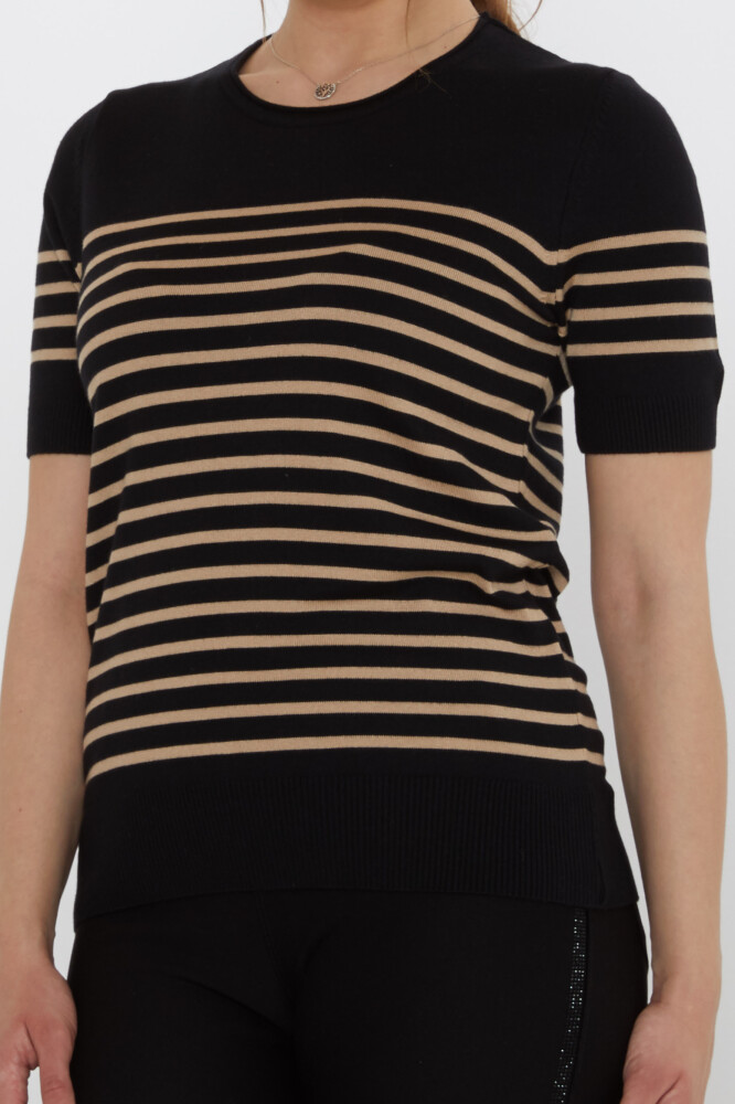 كنزة صوفية مخططة، أسود-بيج - 30396 | كازي (مجموعة من 4 قطع M-L-XL-2XL) - 4