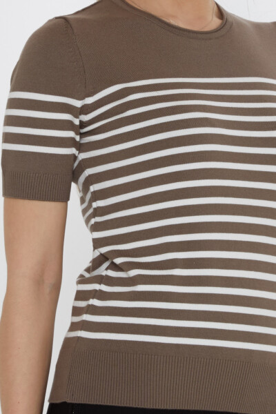 كنزة محبوكة - مخططة - لون المنك والبيج - 30396 | كازي (مجموعة من 4 قطع بمقاسات M-L-XL-2XL) - 4