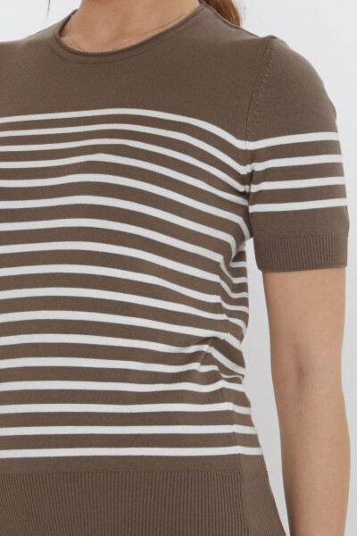 كنزة محبوكة - مخططة - لون المنك والبيج - 30396 | كازي (مجموعة من 4 قطع بمقاسات M-L-XL-2XL) - 5