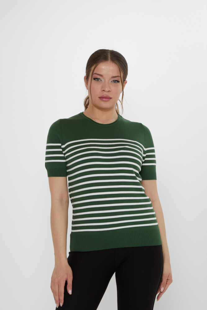 كنزة صوفية مخططة، لون أخضر زمردي-بيج - 30396 | كازي (مجموعة من 4 قطع M-L-XL-2XL) - 1