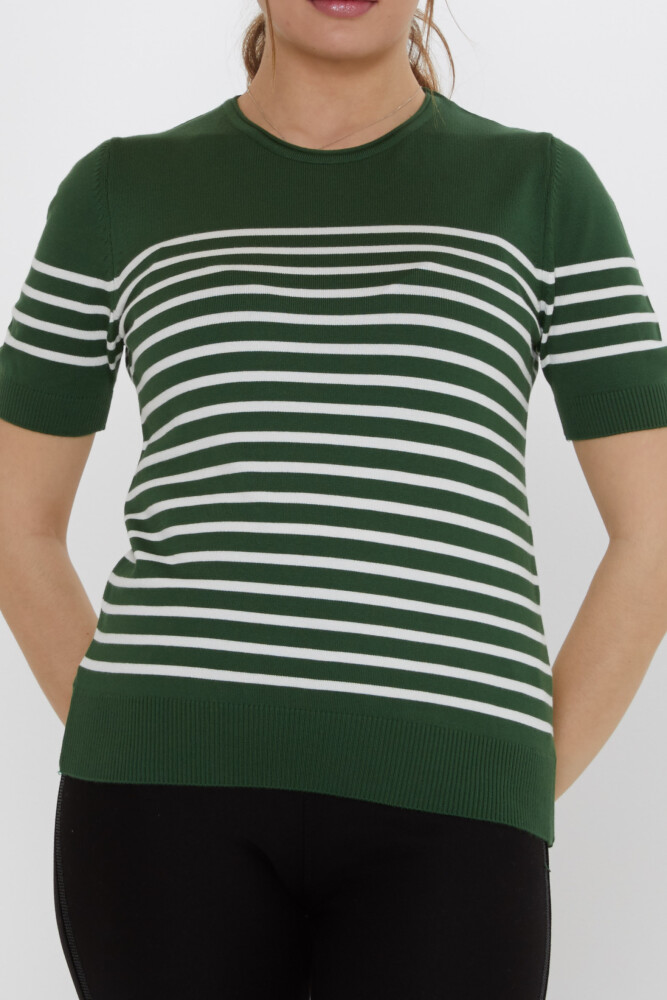 كنزة صوفية مخططة، لون أخضر زمردي-بيج - 30396 | كازي (مجموعة من 4 قطع M-L-XL-2XL) - 3