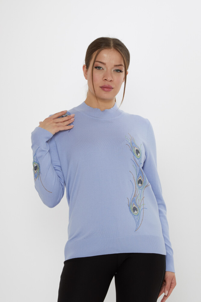 كنزة محبوكة - ملونة - مزينة بأحجار - أزرق - 31775 | كازي (طقم من 3 قطع L-XL-2XL) - 1