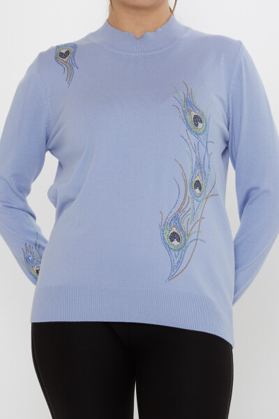 كنزة محبوكة - ملونة - مزينة بأحجار - أزرق - 31775 | كازي (طقم من 3 قطع L-XL-2XL) - 3