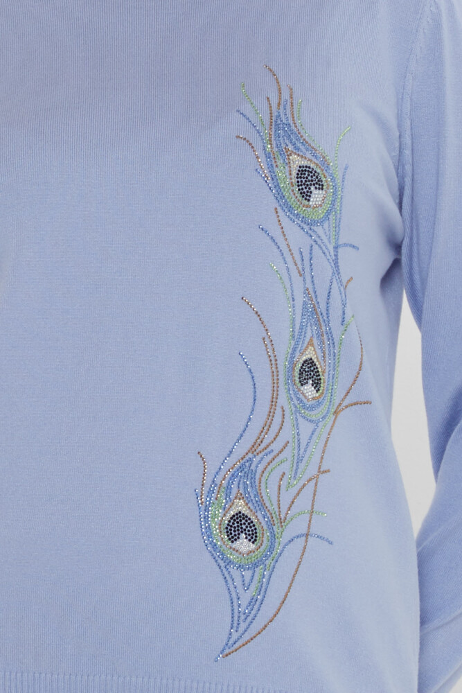 كنزة محبوكة - ملونة - مزينة بأحجار - أزرق - 31775 | كازي (طقم من 3 قطع L-XL-2XL) - 5