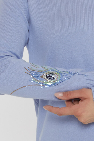 كنزة محبوكة - ملونة - مزينة بأحجار - أزرق - 31775 | كازي (طقم من 3 قطع L-XL-2XL) - 7