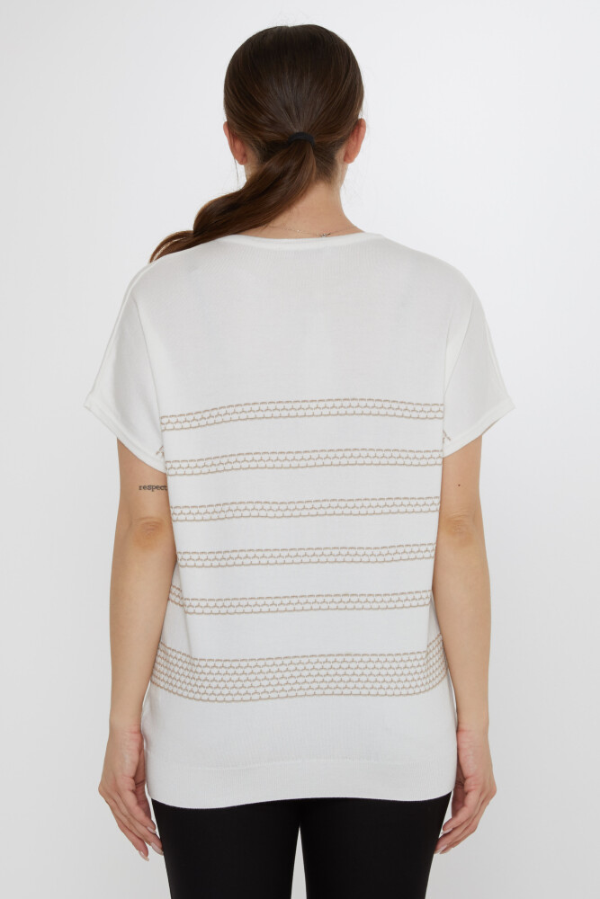 كنزة محبوكة - مطرزة - بيج فاتح - 31707 | كازي (طقم من 3 قطع M-L-XL) - 5