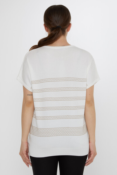 كنزة محبوكة - مطرزة - بيج فاتح - 31707 | كازي (طقم من 3 قطع M-L-XL) - 5