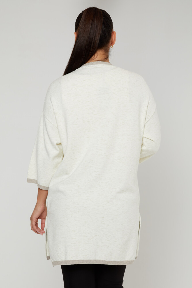 Kardigan dzianinowy z kieszonkami, dwukolorowy, ecru - 31067 | KAZEE (zestaw 4 sztuk M-L-XL-2XL) - 5